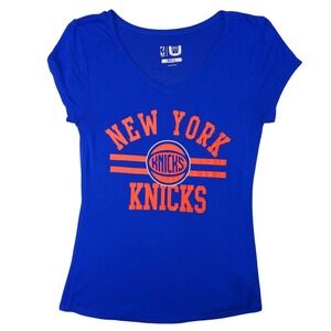 New York Knicks Royal Blue Orange V Neck T Shirt Tee Shirt Womens Small